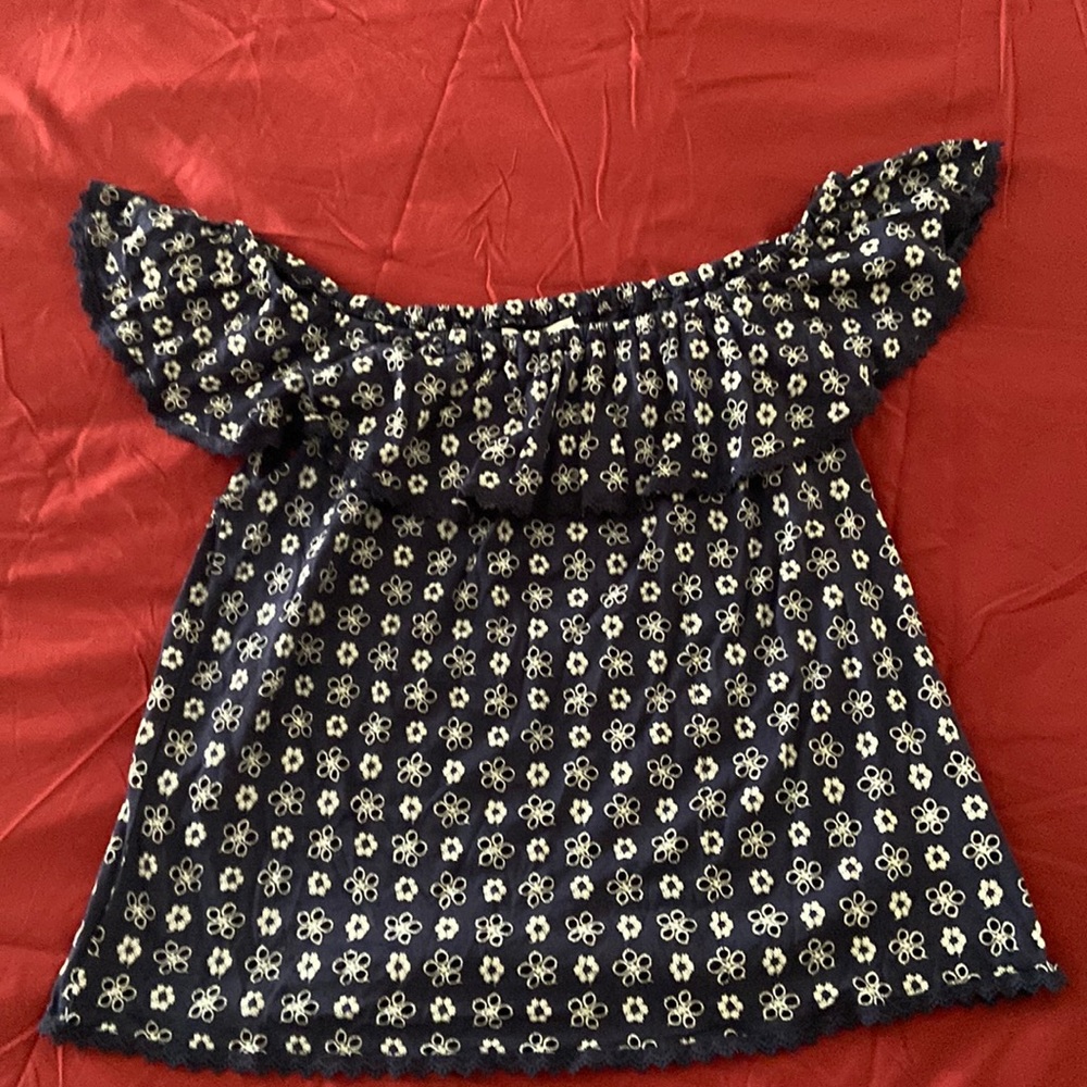 Off the Shoulder Navy Blue Eyelet Top
